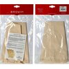 Opakowanie produktu "Worek do filtracji moszczu BROWIN Stożkowy 12 L" z widocznym logo BROWIN na czerwonym tle, zawiera worek z beżowego materiału oraz instrukcję użytkowania. Na odwrocie opakowania znajdują się dane kontaktowe producenta oraz kod kreskow