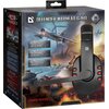Opakowanie słuchawek DEFENDER Warhead G-160 przedstawia dynamiczną grafikę z samolotem i czołgami na tle wybuchów. Na opakowaniu widnieją napisy: "Closed earcup design", "Volume control on the cord", "Adjustable headband", "DEFENDER WARHEAD G-160", "GAMIN