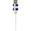 Zdjęcie przedstawia biały kabel USB z wtyczką, na której widnieje logo "SVEN". Wtyczka ma niebieskie akcenty i jest podłączona do białego przewodu.