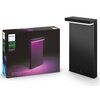 Pudełko z lampą zewnętrzną marki Philips Hue Nyro, z widocznym zdjęciem produktu emitującego różowe światło. Na opakowaniu znajduje się tekst: "Personalise your outdoor space with smart lighting".
