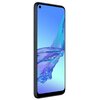 Smartfon z dużym ekranem, na którym wyświetlany jest abstrakcyjny, kolorowy motyw w odcieniach niebieskiego i fioletowego. Obudowa urządzenia jest czarna, a na ekranie widoczny jest otwór na przednią kamerę w lewym górnym rogu.