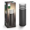 Pudełko i lampa zewnętrzna marki Philips Hue, model Lucca, są widoczne obok siebie. Na pudełku znajduje się napis: "Personalise your outdoor space with smart lighting" oraz logo Philips Hue.