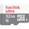 Karta pamięci z napisem 'SanDisk Ultra 32 GB microSD HC I'. Widoczne są symbole klasy 10 i microSD.