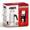 Pudełko zestawu prezentowego Bialetti zawiera srebrną kawiarkę Venus 6 TZ oraz kawę Perfetto Moka Classico 250g. Na opakowaniu widnieje napis "SUBITO PER TE 250g di CAFFÈ MACINATO" oraz logo Bialetti.