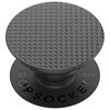 Na zdjęciu znajduje się uchwyt i podstawka do telefonu z teksturą w kształcie rombów na górnej powierzchni. Na dolnej części widnieje napis "POPSOCKETS".