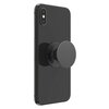Na zdjęciu widoczny jest czarny telefon z zamontowanym uchwytem i podstawką POPSOCKETS o fakturze przypominającej plecionkę. Na uchwycie znajduje się napis "POPSOCKETS".