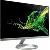 Monitor z cienkimi ramkami, wyświetlający dynamiczną grafikę z zielonymi i żółtymi elementami na czarnym tle. Na dolnej ramce widoczne jest logo "acer".