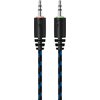 Czarno-niebieski pleciony kabel zakończony dwoma wtykami jack 3,5 mm. Na jednym wtyku znajduje się symbol mikrofonu, a na drugim symbol słuchawek.