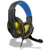 Czarno-żółte słuchawki nauszne z niebieskim pałąkiem i mikrofonem na wysięgniku. Na jednej z muszli widoczne jest logo "Steelplay".