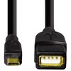 Na zdjęciu widoczny jest czarny adapter z końcówkami Micro USB i USB. Na większej końcówce znajduje się wytłoczony napis "HAMA".