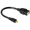 Czarny adapter z kablem, z jednej strony zakończony wtykiem Micro USB, a z drugiej gniazdem USB. Na obudowie gniazda widoczne jest logo "Hama".