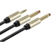 Na zdjęciu widoczne są trzy końcówki kabli audio: jedna z wtykiem TRS 3.5 mm oraz dwie z wtykami Jack 6.35 mm, wszystkie z metalicznymi obudowami i logo "UGREEN". Kable mają czarny, pleciony oplot.