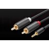 Na zdjęciu widoczny jest kabel z trzema wtykami: dwa RCA oznaczone kolorami białym i czerwonym oraz jeden Jack 3.5 mm, wszystkie z pozłacanymi końcówkami. Na obudowach wtyków RCA znajduje się logo "UGREEN".