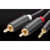 Na zdjęciu widoczny jest kabel z trzema wtykami: dwa RCA z napisami "UGREEN" oraz jeden Jack 3.5 mm. Wtyki RCA mają złote końcówki, a ich obudowy są w kolorze czarnym z białym i czerwonym pierścieniem.
