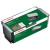 Pudełko BOSCH SystemBox S 1600A016CV z zieloną etykietą, na której widnieje logo BOSCH oraz napisy: "SystemBox | size S", "Zubehörbox mittel", "Medium accessory box", "Boîte accessoires taille moyenne". Na etykiecie znajdują się również zdjęcia przedstawi