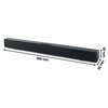 Czarny soundbar o prostokątnym kształcie z widocznym niebieskim wskaźnikiem świetlnym na przednim panelu oraz przyciskami sterującymi na górze. Obok urządzenia znajdują się wymiary: długość 660 mm, wysokość 59 mm i głębokość 60 mm.
