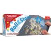 Pudełko produktu "Mata do układania puzzli" marki Trefl, z napisem "Roll&Store" oraz informacją "Do puzzli 500 - 3000 elementów!" w języku polskim i angielskim. Na zdjęciu widoczna jest mata z częściowo ułożonymi puzzlami oraz logo Trefl w prawym górnym r