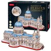 Na zdjęciu znajduje się pudełko z puzzlami 3D przedstawiającymi Katedrę Św. Pawła w Londynie oraz złożony model tej katedry. Na pudełku widnieje napis: "3D PUZZLE OF ST. PAUL'S CATHEDRAL", a także logo "CubicFun" i informacje: "643 pieces", "14+" oraz ost