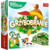 Na zdjęciu znajduje się pudełko gry planszowej "Rodzina Treflików Grzybobranie" z ilustracją przedstawiającą duże grzyby, ślimaka oraz postacie z bajki. Widoczny jest także napis "Grzybobranie" oraz logo "Trefl" w prawym górnym rogu.