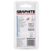 Opakowanie produktu z napisem "GRAPHITE POWER IN YOUR HANDS" zawiera szczegóły dotyczące frezu typu C (cylindrical rounded) z podwójnym uzębieniem, przeznaczonego do metalu. Na dole opakowania znajduje się adres strony internetowej: "graphite.pl" oraz kod