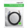 Na zdjęciu znajduje się opakowanie z kablem audio Jack 3.5 mm - Jack 3.5 mm marki UGREEN o długości 2 metrów, w kolorze niebieskim. Na opakowaniu widnieje napis "UGREEN Deluxe Computer Cable" oraz logo producenta.