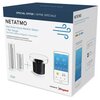 Pudełko produktu z napisem "NETATMO Pack Smart Home Weather Station + Rain Gauge" oraz grafiką przedstawiającą stację pogodową, deszczomierz i ekran aplikacji z danymi pogodowymi. Na górze widnieje napis "SPECIAL OFFER / OFFRE SPÉCIALE", a na dole logo "l