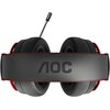 Czarny przewód z regulatorem głośności, na którym znajduje się logo "AOC". Regulator posiada pokrętło z czerwonym akcentem oraz oznaczenia "MIC" i "LED".