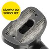 Na zdjęciu widoczna jest ssawka do sierści z odkurzacza, pokryta sierścią, z napisem na żółtym tle: "SSAWKA DO SIERŚCI PET". Produkt jest w kolorze ciemnoszarym z metalowymi elementami.