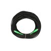 Czarny kabel patchcord o długości 50 metrów, zwinięty w krąg, z zielonymi złączami na obu końcach. Kabel jest spięty białą opaską.