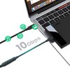Na zdjęciu widoczny jest laptop z podłączonym kablem USB-C marki UGREEN, obok którego znajdują się ikony symbolizujące muzykę, wideo, dokumenty i zdjęcia. Na zdjęciu widnieje również napis "10 Gbps".