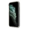 Przezroczyste etui na telefon z brokatowym wykończeniem, dopasowane do modelu Apple iPhone 11 Pro. Na ekranie telefonu widoczna jest grafika przedstawiająca zielone fale na czarnym tle.