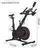 Rower spinningowy z czarną ramą i czerwonymi akcentami, oznaczony jako "HAMMER Racer", ma wymiary 115 cm długości, 50 cm szerokości i 134 cm wysokości. Waga urządzenia wynosi 42 kg.
