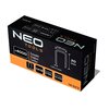 Czarne opakowanie zszywek NEO Tools z pomarańczowym akcentem zawiera informacje: "x4000 Zszywki Staples Скобы", "TYPE 90", "GA18", "GALVANIZED STEEL", "FOR STAPLER 14-570", oraz wymiary zszywek: "5.85 mm", "20 mm", "1.25 x 1 mm". Na opakowaniu widnieje nu