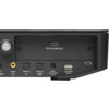Czarny panel urządzenia z różnymi portami i złączami, w tym COAXIAL, OPTICAL IN, POWER 15V 2.8A oraz USB POWER/SERVICE. Na panelu widoczny jest napis "PLUG-IN MODULE" oraz logo producenta.