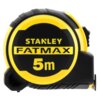 Na zdjęciu znajduje się miara zwijana z czarno-żółtą obudową, na której widnieje napis "STANLEY FATMAX 5m". Produkt ma solidny wygląd z wyraźnym logo i oznaczeniem długości.