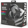 Opakowanie słuchawek Savio Nexus z grafiką przedstawiającą czarne słuchawki nauszne z mikrofonem. Na opakowaniu widnieje tekst: "Nexus Professional Gaming Headset", "PC, Laptop, PlayStation, Xbox", oraz cechy produktu: "High quality, clear sound, Comforta