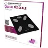 Opakowanie wagi cyfrowej marki Esperanza z serii Cha-Cha, model EBS022K w kolorze czarnym, z widocznym zdjęciem produktu oraz tekstem: "esperanza® creating space for your dreams DIGITAL FAT SCALE CHA-CHA". Na opakowaniu znajdują się również informacje o funkcjach wagi oraz kod QR.