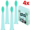Na zdjęciu widoczne są cztery miętowe końcówki do szczoteczki oraz opakowanie z napisem "VITAMMY splash MINTY 4 GŁÓWKI DO SZCZOTECZKI SONICZNEJ BRUSHING HEADS FOR SONIC TOOTHBRUSH". W prawym górnym rogu znajduje się duży czerwony napis "4x".