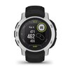 Czarno-biały smartwatch z okrągłym wyświetlaczem, na którym widnieje tekst: "GARMIN SOLAR", "Par 4", "#6", "471", "462", "455", oraz schematyczny rysunek dołka golfowego. Na obudowie zegarka znajdują się napisy: "CTRL", "MENU", "ABC", "LIGHT", "UP", "DOWN