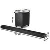 Czarny soundbar i subwoofer marki Polk Audio są ustawione obok siebie na białym tle. Na subwooferze widoczne jest logo "polk", a na soundbarze znajduje się mniejsze logo "polk" w rogu.