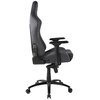Ciemnoszary fotel biurowy z wysokim oparciem, regulowanymi podłokietnikami i pięcioramienną podstawą na kółkach. Produkt ma nowoczesny design i ergonomiczny kształt.