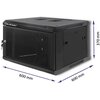 Szafa RACK QOLTEC 19" 6U 54489 600 x 600 mm, Wisząca Czarny Przeszklone drzwi Nie