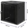 Szafa RACK QOLTEC 19" 12U 54488 600 x 450 mm, Wisząca Czarny Przeszklone drzwi Nie