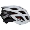 Biały kask rowerowy z czarnymi i czerwonymi elementami, posiadający otwory wentylacyjne oraz napis "LIVALL" na boku. Kask ma nowoczesny design i jest wyposażony w lampkę.