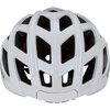Biały kask rowerowy z licznymi otworami wentylacyjnymi, na którym widoczne jest logo "LIVALL". Kask posiada wbudowaną lampkę i jest przeznaczony do jazdy szosowej.
