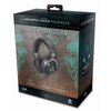 Pudełko przedstawia słuchawki z motywem "Assassin's Creed Valhalla" z logo gry i napisem "GJERMUNDBU". Na opakowaniu znajdują się informacje: "GREAT SOUND & GREAT COMFORT", "DURABLE HIGH-QUALITY STEEL FRAME", "BUILT-IN NOISE CANCELLING FLEXIBLE MIC", oraz