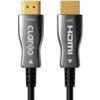 Na zdjęciu widoczne są dwa złącza kabla HDMI z metalicznymi końcówkami, z których jedno ma napis "Display claro", a drugie "4K HDMI". Oba złącza mają złote wtyki i czarne przewody.