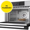 Kuchenka mikrofalowa z otwartymi drzwiczkami, wewnątrz której znajduje się talerz z potrawą. Na żółtym tle widnieje napis "44L POJEMNOŚCI".