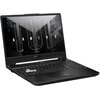 Laptop z otwartym ekranem, na którym widoczny jest napis "TUF GAMING". Na obudowie pod ekranem znajduje się logo "ASUS".