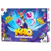 Opakowanie puzzli przedstawia kolorową ilustrację kangura w rękawicach bokserskich na tle dynamicznej sceny z gry, z napisami "Kao the Kangaroo is back!" oraz "Let's jump together!". Na opakowaniu widnieje informacja o liczbie elementów: "160", a także lo